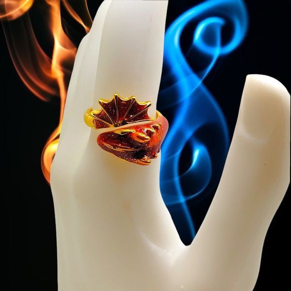 Gold Tone Sparkling Red Enamel Wrap around Dragon Ring Size 7 - Picture 5 of 9